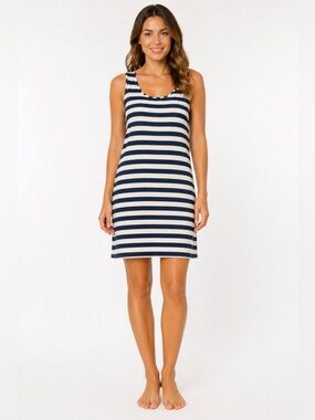 Model France Blue White Striped Dress Beach Cover Up Sleeveless Large